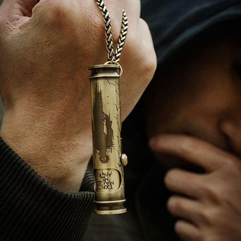 Dark fantasy WEDO brass lighter with original carved design and bold visual style