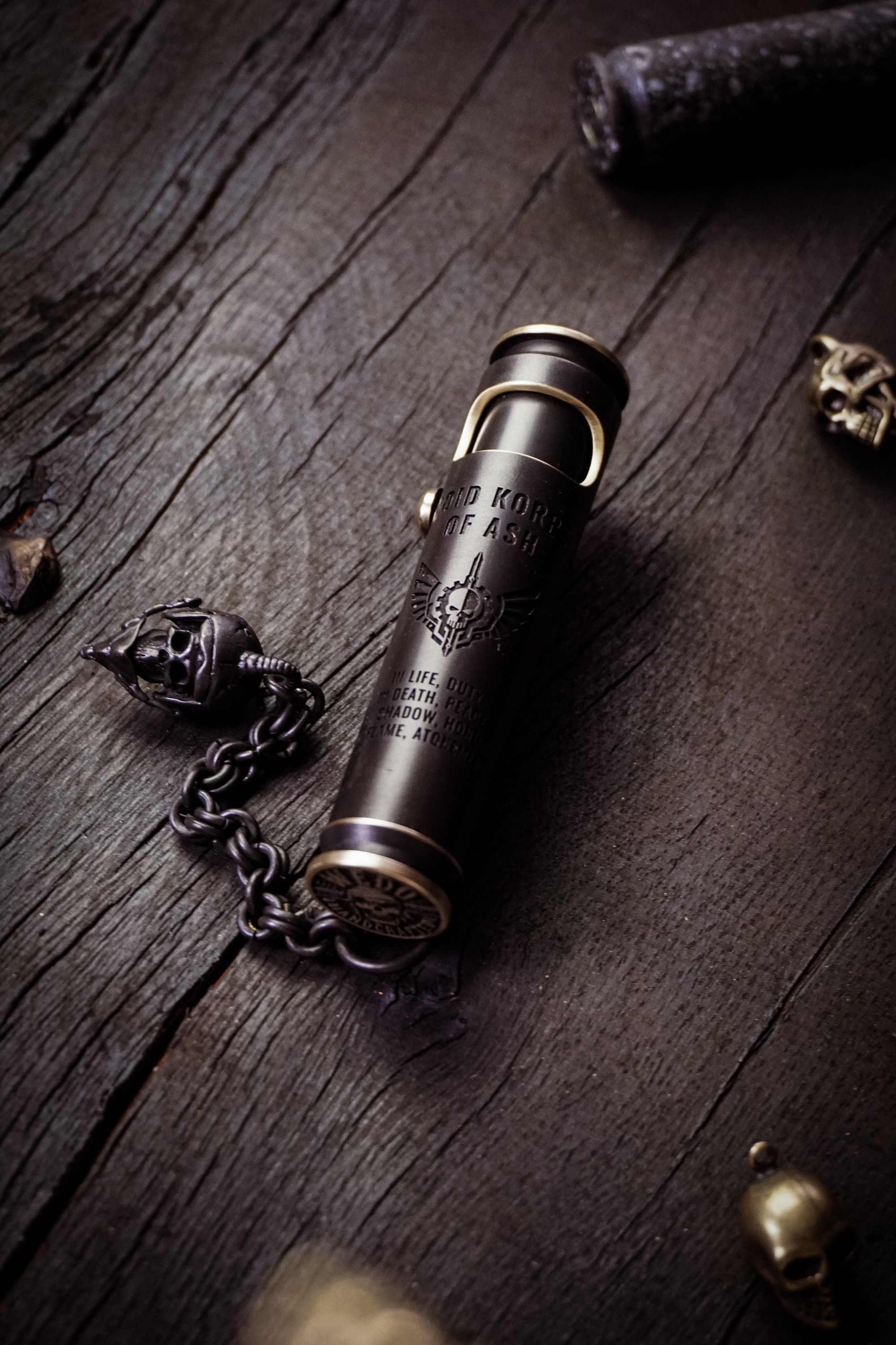 Full-length Large Void Korps skull lighter with Hero Pilot Skull Pirate Chain