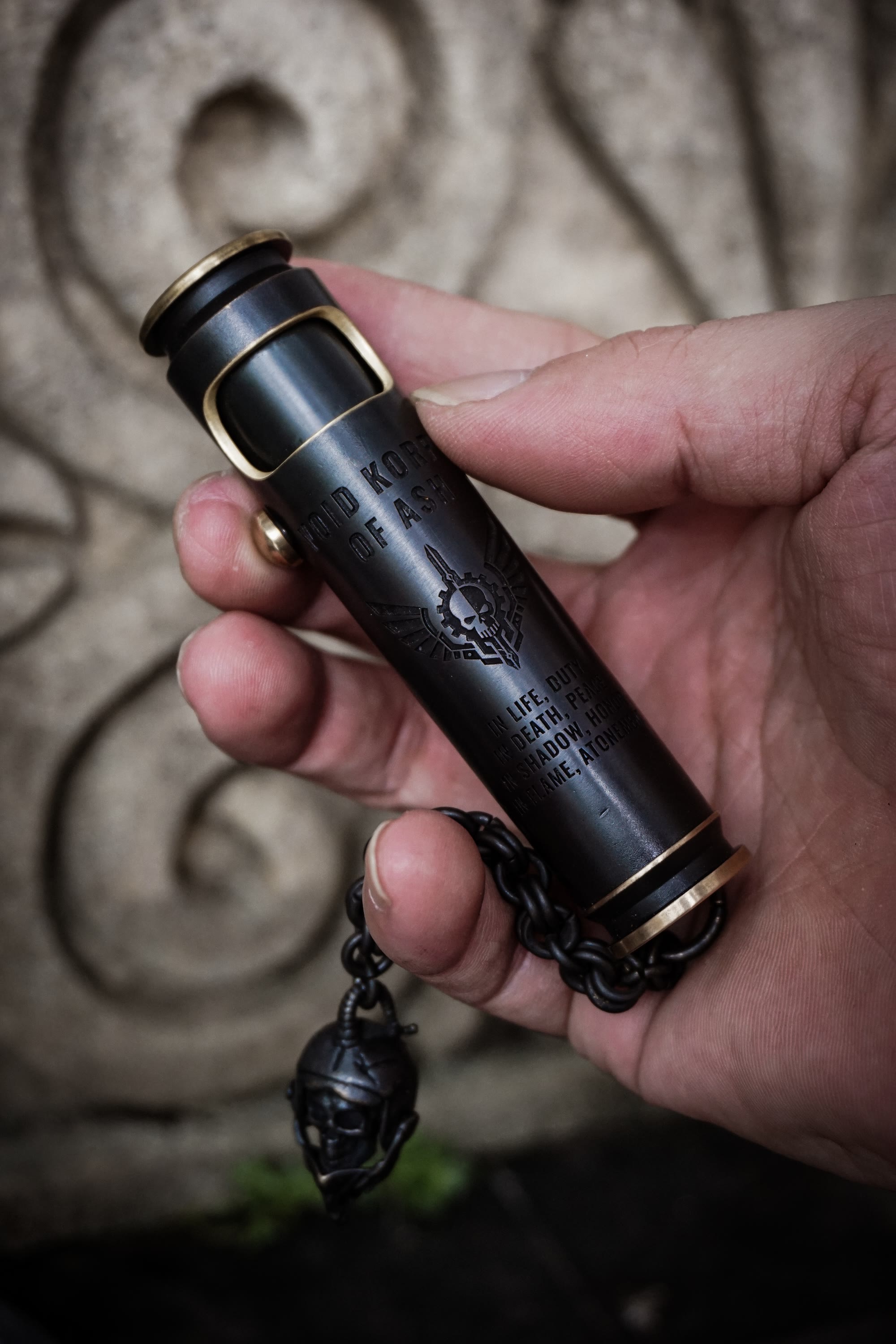 Handheld Large Void Korps skull lighter with Hero Pilot Skull Pirate Chain