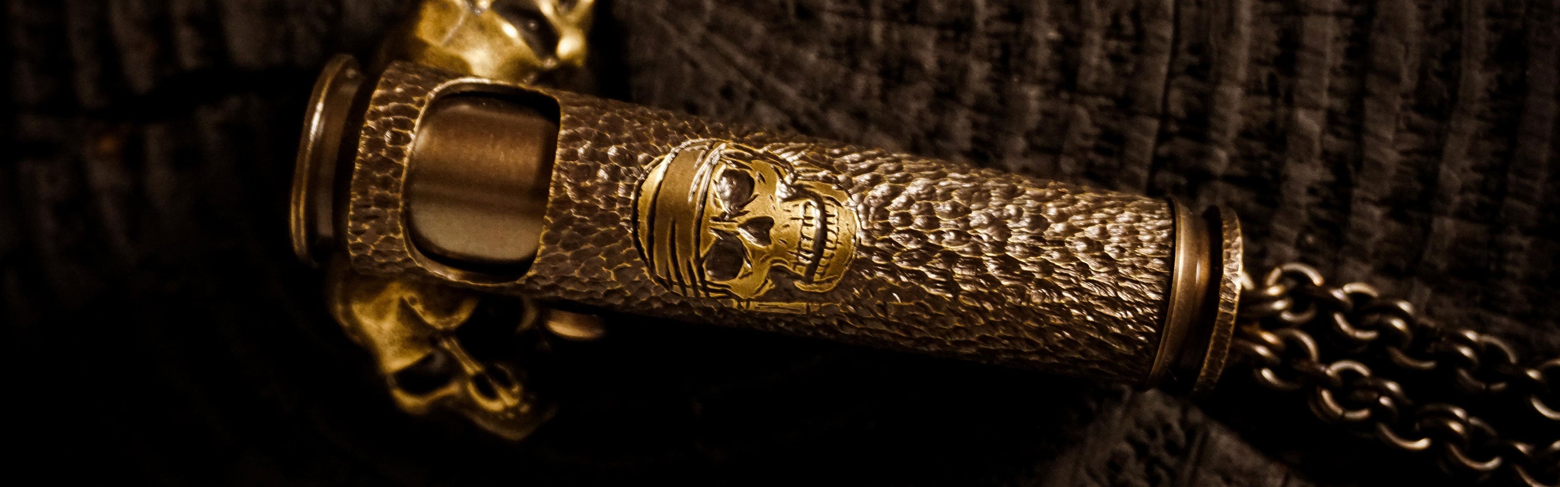 Cool lighters and unique lighters in the WEDO Dark and Fantasy collection with skull carved brass shell lighter and dark fantasy style