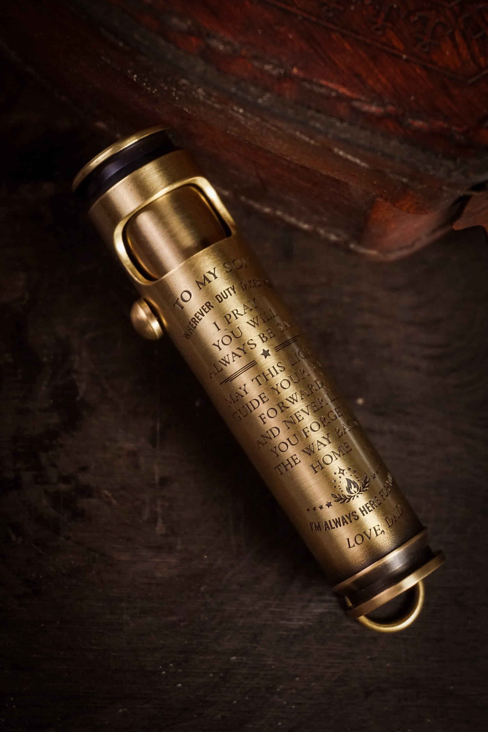 Military service prayer engraving on WEDO brass shell lighter
