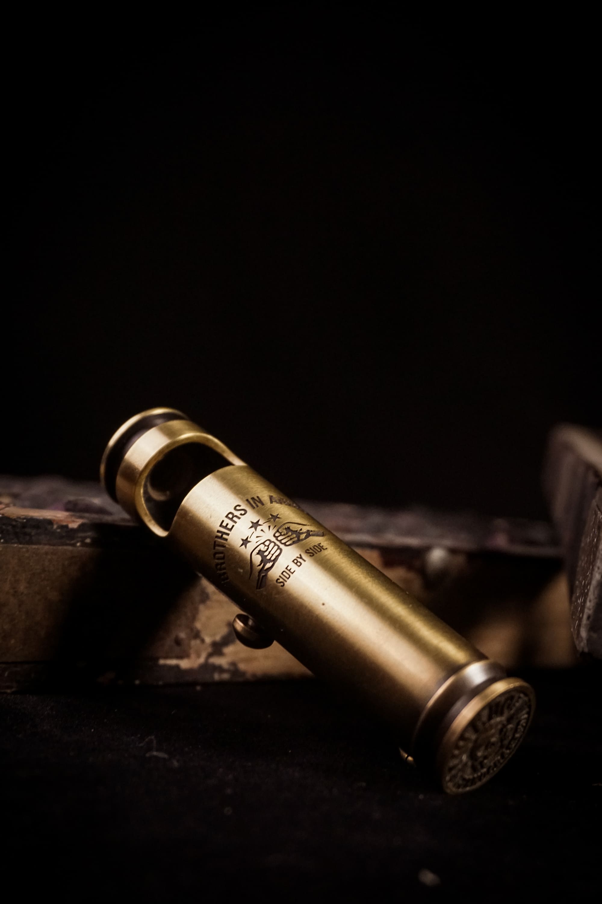 Brothers in Arms classic engraved lighter detail
