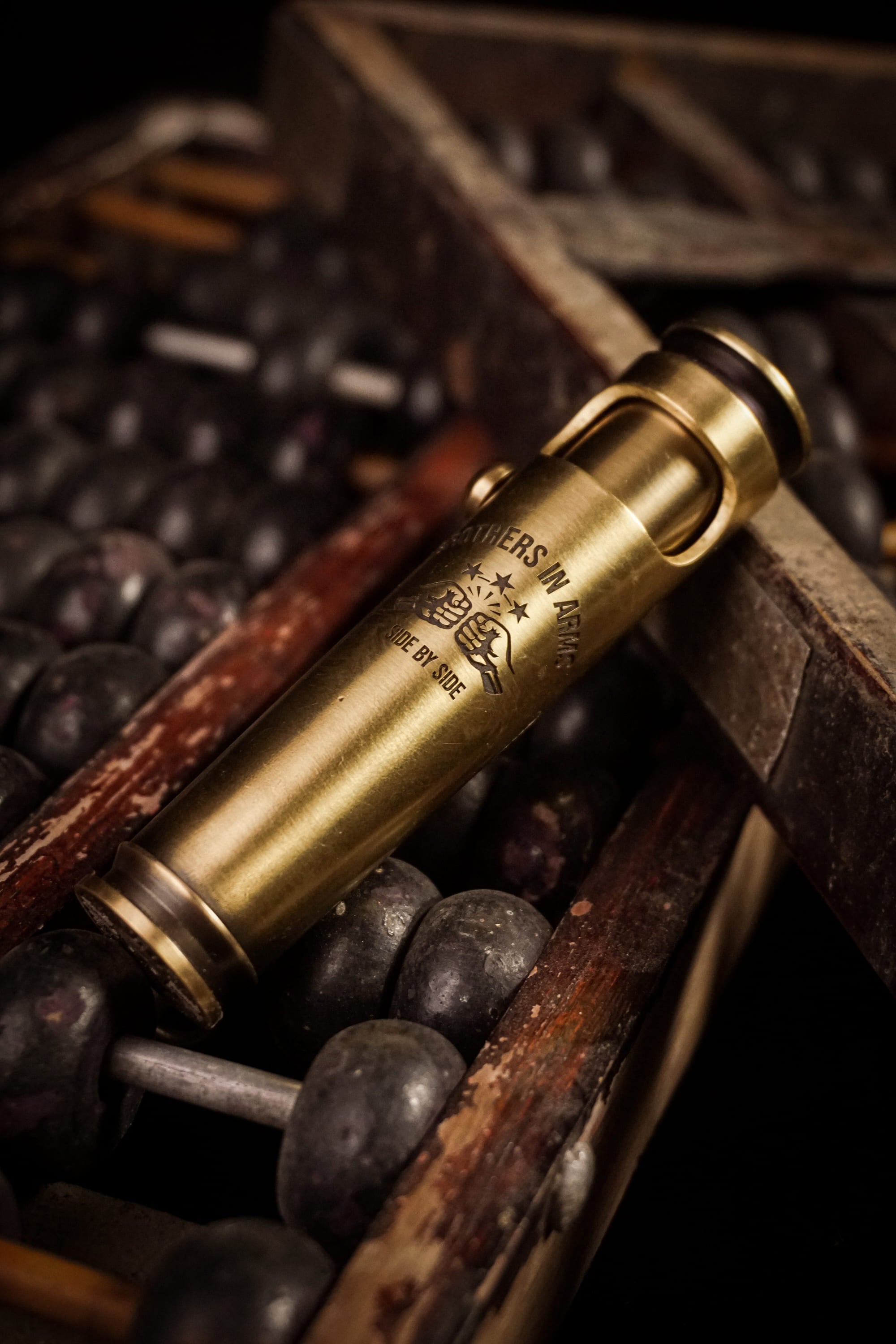 Large brass shell lighter with Side by Side engraving
