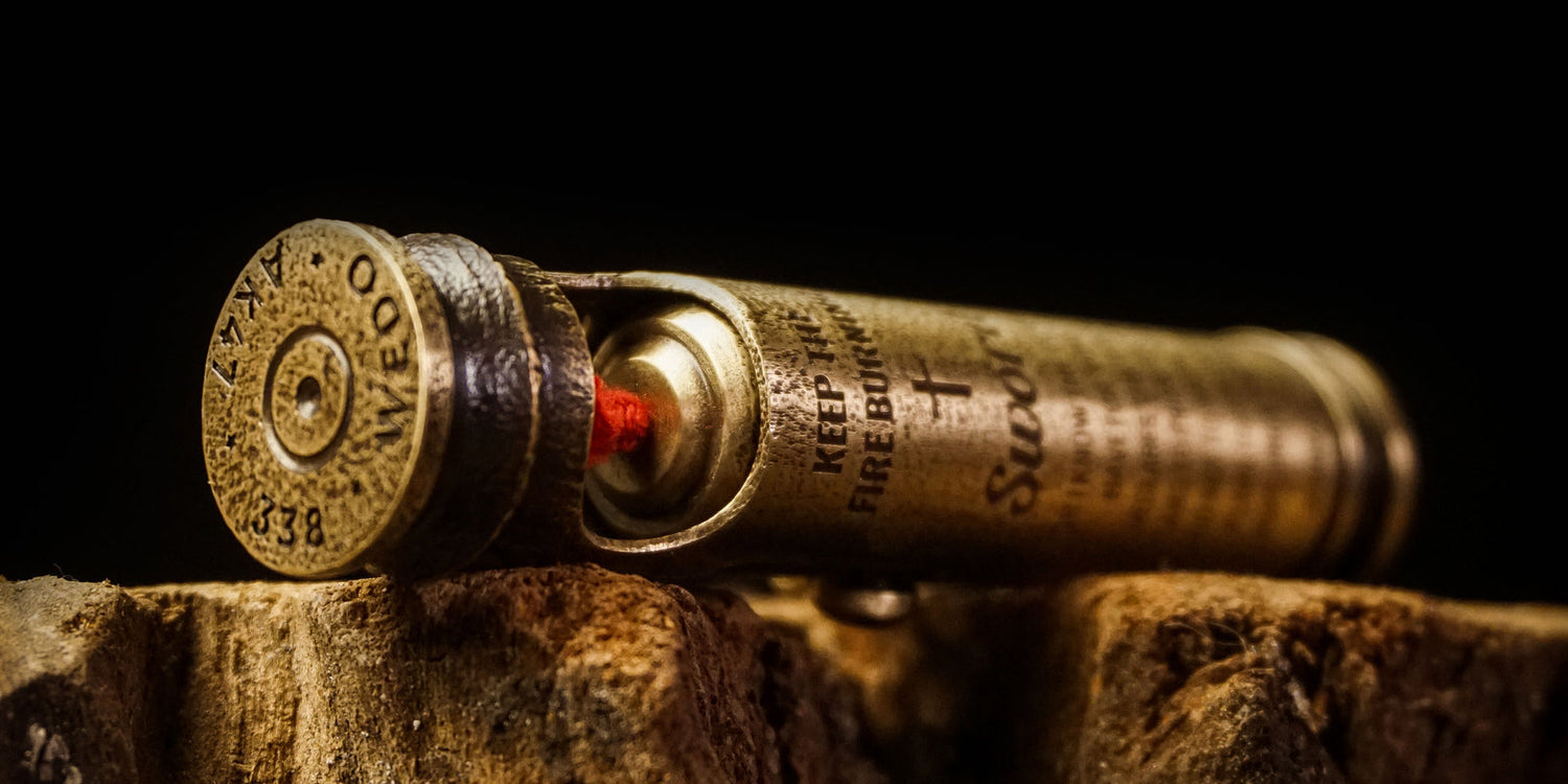 Made to order custom engraved WEDO brass shell lighter close-up