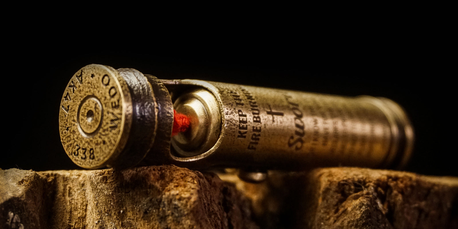 Made to order custom engraved WEDO brass shell lighter close-up