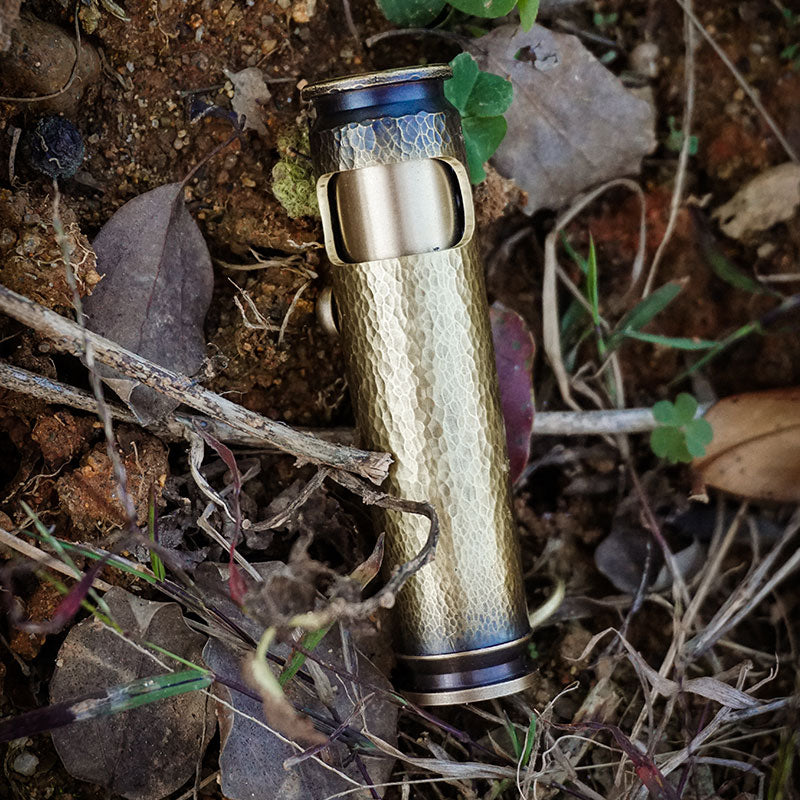 WEDO brass shell lighter with handmade hammered texture and aged brass finish