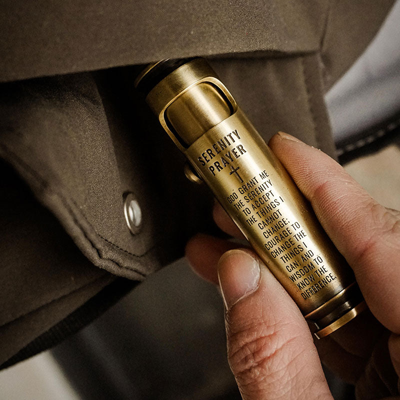 Personalized christian gifts with short faith message engraved on WEDO brass shell lighter
