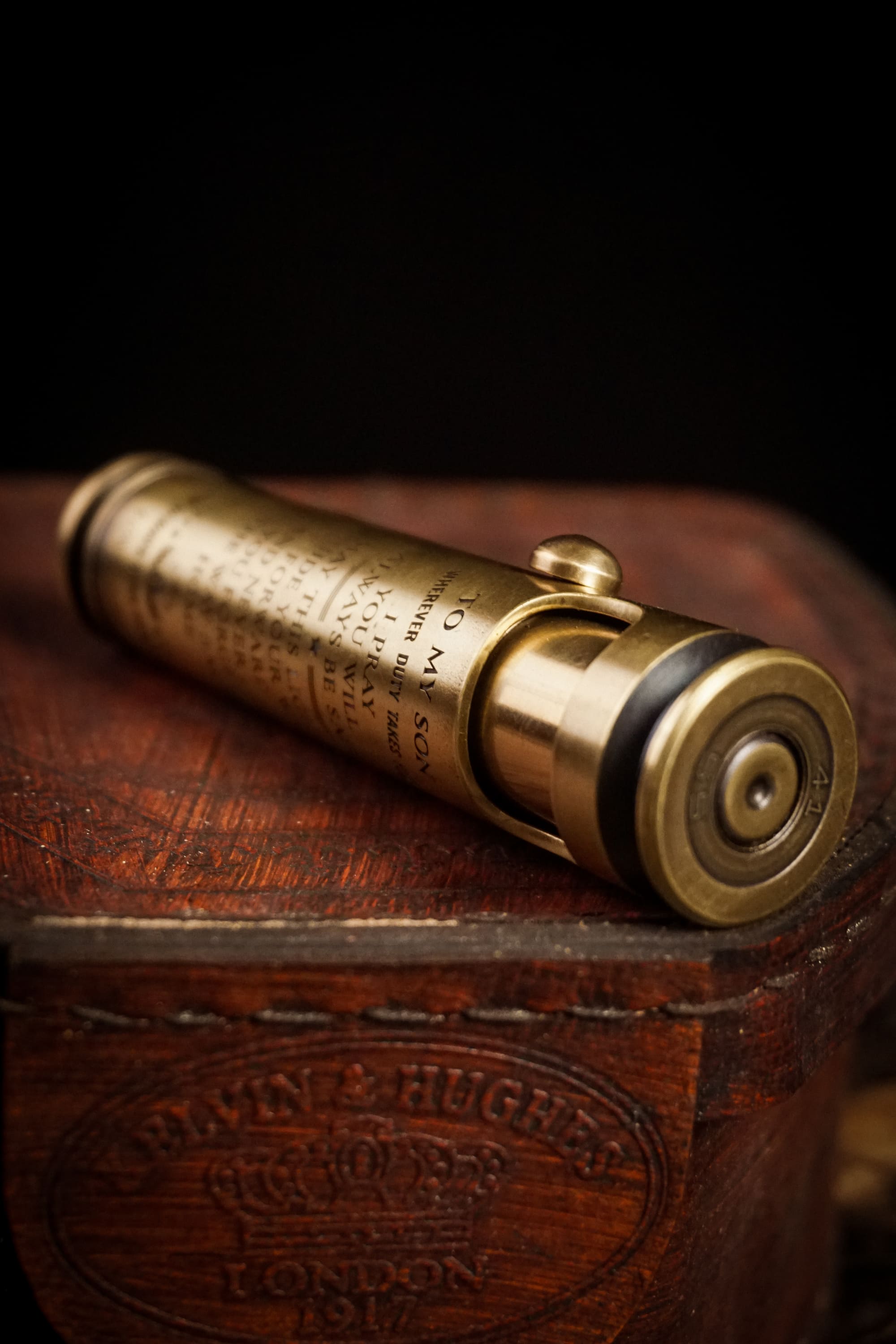 To My Son military prayer engraving on large brass lighter