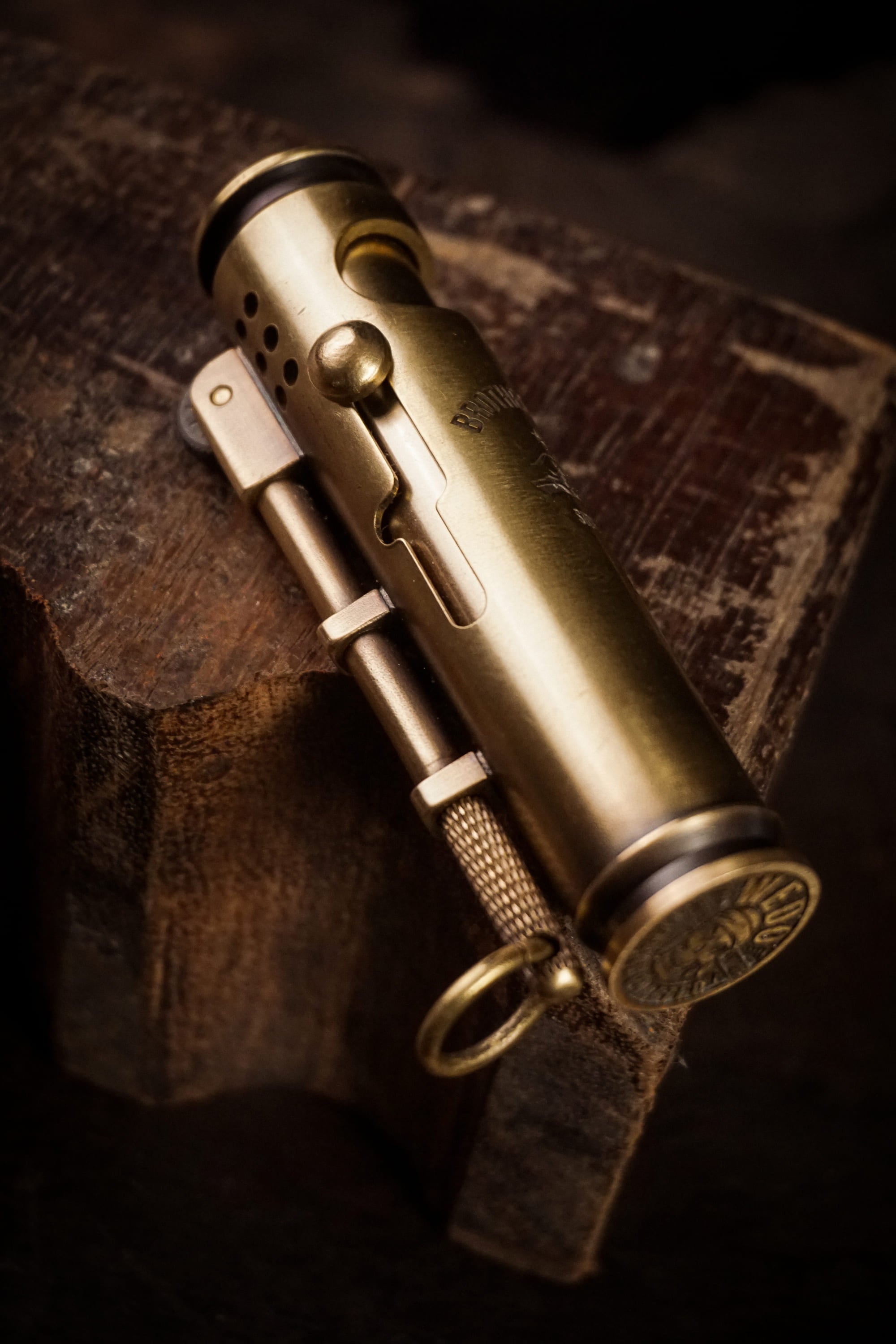 Large brass lighter with brotherhood engraving